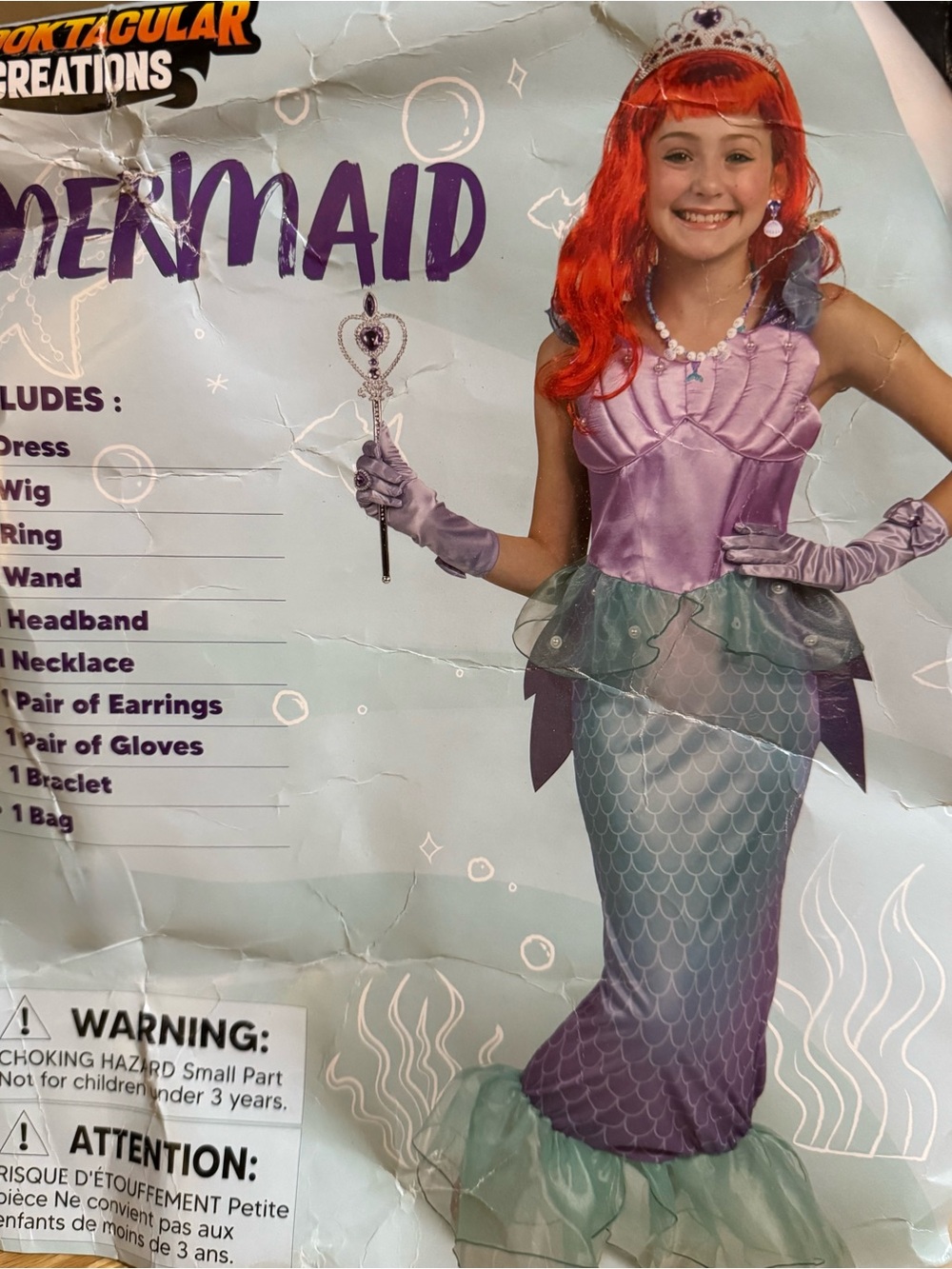 Girls Purple Mermaid Costume with Red Wig size L (10-12 years)